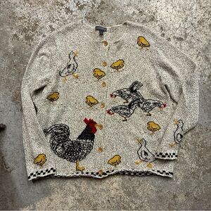 Northern Isles Knit Cardigan chickens and chics wood buttons unique